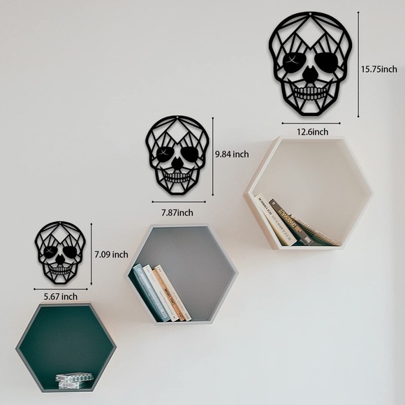 🆕 3pc Black Skull Metal Wall Decor - Picture 3 of 4
